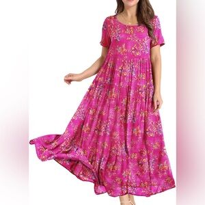 Yesno Bohemian Floral Pink Maxi Dress XXL